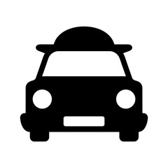 Front view of a black car icon with a taxi sign