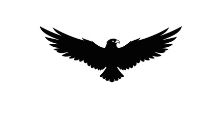 Obraz premium A silhouette of a black eagle with outstretched wings against a white background.
