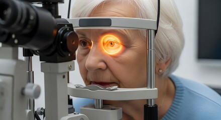 Elderly woman eye examination ophthalmology slit lamp