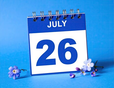 July 26 calendar page with small blue flowers - Powered by Adobe