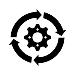 Circular arrow icon with a gear in the center, representing a process or workflow