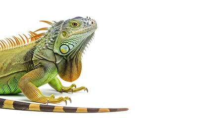 Obraz premium A Detailed Close-Up Portrait of a Vibrant Green Iguana Showing its Scales and Spikes