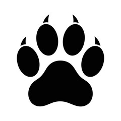 Black paw print icon, representing a dog or animal track, isolated on a