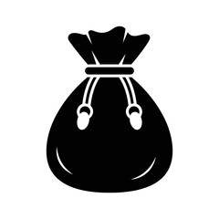 Black silhouette of a money bag with a drawstring, symbolizing wealth and savings