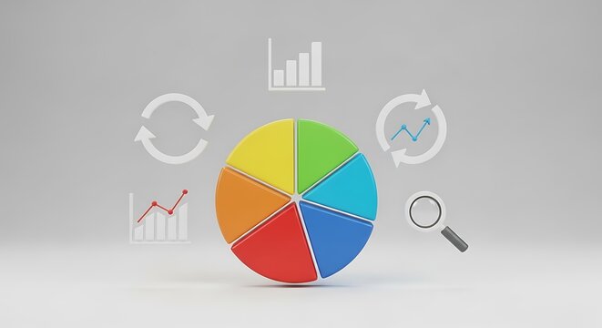 Colorful pie chart with data analysis icons data visualization