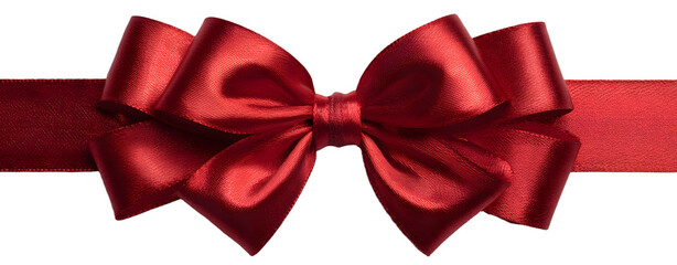 Red ribbon with bow isolated on white background.