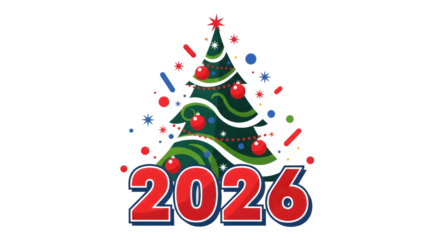 Festive 2026 christmas tree illustration with ornaments