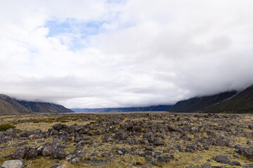 autumn landscape with mountains in the Southern Alps Mount Cook National Park