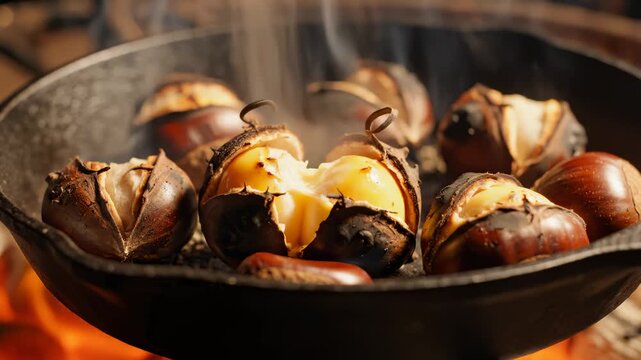 Roasting Chestnuts in Pan With Open Fire