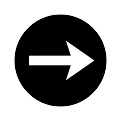 White arrow pointing right inside a black circle, representing direction, movement, and forward progress