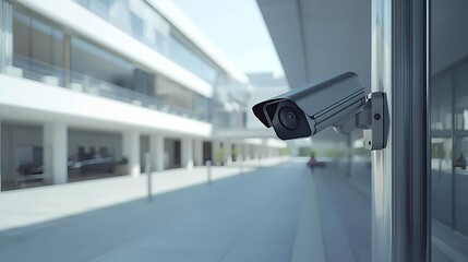 Modern surveillance camera in a public area. Generative AI image
