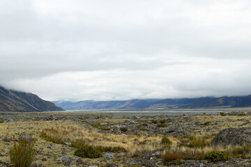 autumn landscape with mountains in the Southern Alps Mount Cook National Park