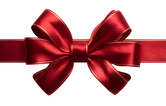 Shiny red satin ribbon on white background. Vector red bow and ribbon