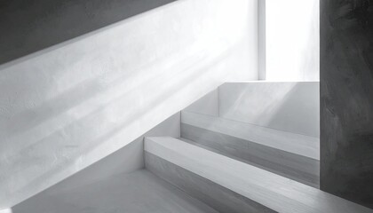 Fototapeta premium White steps, lit brightly, angled view, minimal