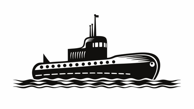 Striking submarine silhouette cruising through ocean waves, naval vessel for nautical themes