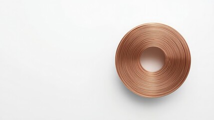 Aerial view of a copper coil on a white background space