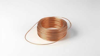 Close up of a coil of copper wire on a white surface