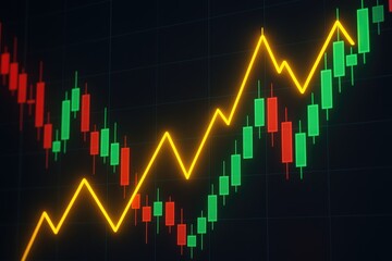 Candlestick stock charts showing uptrend market analysis