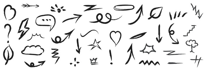 Hand-drawn Whiteboard Doodle Set. Vector collection of marker scribbles for brainstorming and presentations.
