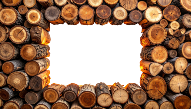 Firewood Log Frame Isolated on Transparent Background with Space