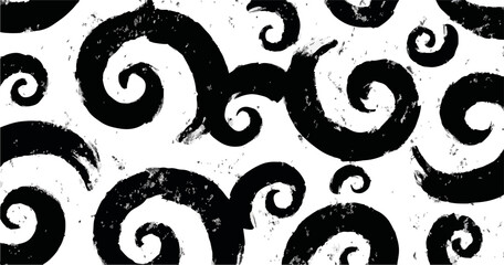Abstrakte schwarze Wirbelmuster auf wei&szlig;em Hintergrund, Vektor-Illustration mit grobem Pinselstrich-Effekt.