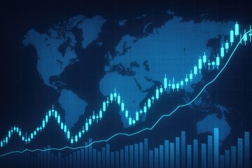 Global stock market trends with trading charts and world map analysis