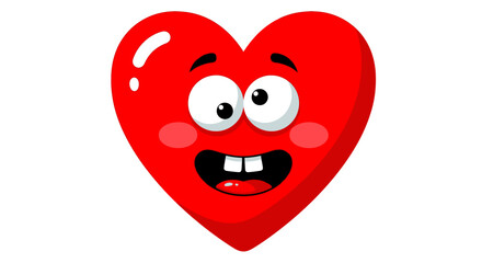 Goofy Red Heart Cartoon Character Flat Vector Illustration