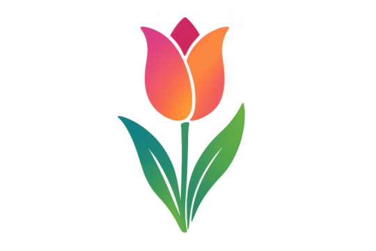 Stylized tulip flower with a vibrant gradient, perfect for design elements, nature concepts, and floral themes. Transparent background - Powered by Adobe