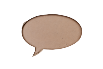 Brown paper bubble. Blank brown cut out cardboard paper speech bubble. Png transparency