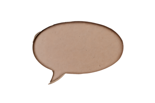 Brown paper bubble. Blank brown cut out cardboard paper speech bubble. Png transparency