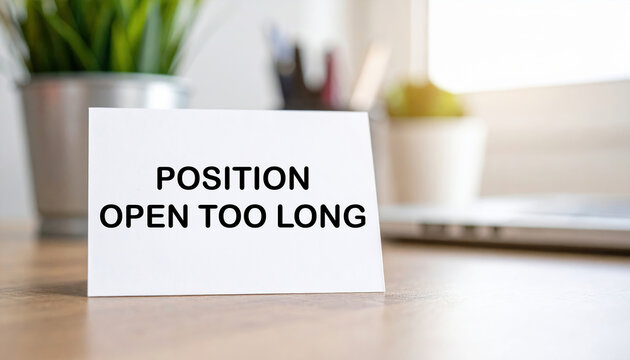 Sign showing position open too long reflects frustration with current labor market and employee shortages. This concept highlights hiring difficulty and recruitment challenges