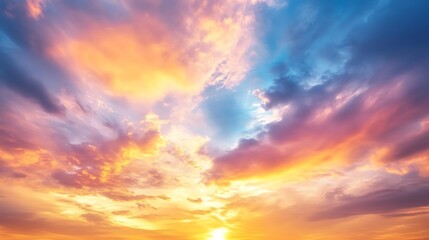 Fototapeta premium Colorful Sunrise Sky Scape, Sky Full of Dramatic Clouds, Scenic Sunset Background