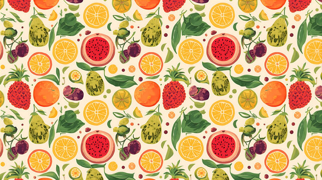 Seamless pattern of colorful fruits, a vibrant and fresh design wallpaper 4k, Generative AI - Powered by Adobe