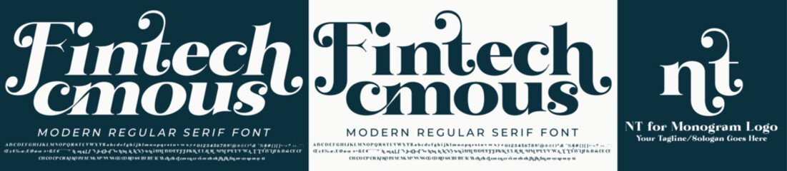Fintech Fashion Serif Stylish Display Bold Font alphabet with NT Logo