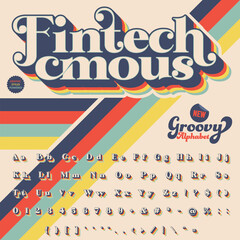 Serif Groovy Retro Vintage Bold Font alphabet vector file