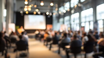 Unfocused Business Presentation Area - Gentle blur effect of a business presentation area with attendees. High quality