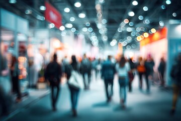 Abstract blurred people at exhibition hall of expo event trade show. Business convention show or job fair. Business concept background. High quality