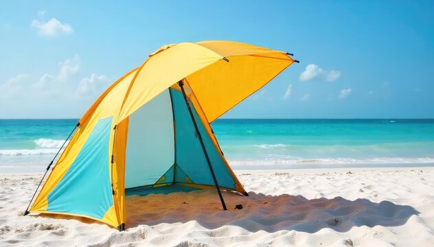 A lightweight, portable beach tent umbrella provides shade and sun protection  Perfect for the beach, park, or backyard  Easy setup and pack-up for convenient portability , UV, picnic - Powered by Adobe