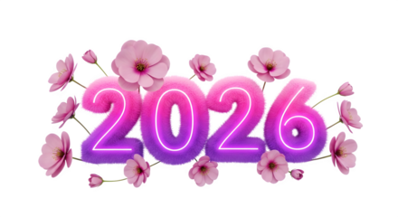 Happy new year 2026 furry floral decoration