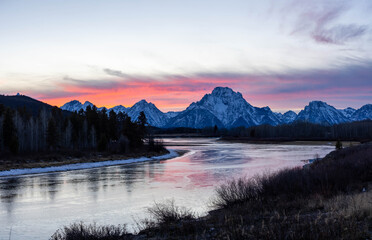 Beautiful Sunset View of Mount Moran at  Grand Teton National Park from Oxbow Bend