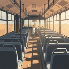 Fototapeta premium Empty passenger transport vehicle interior illuminated by bright daylight from outside