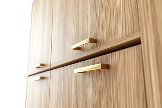 Modern Wood Cabinet CloseUp with Gold Bar Handles Textured Surface Design