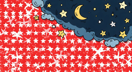 A festive and patriotic background with a red and white star pattern a handmade grunge texture for a holiday celebration a simple and cute doodle of a night sky for kids 72100590 1
