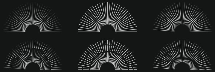 Sunburst set. Big collection sunburst best quality. Star, firework explosion, logo, emblem, tag. Web banner. Vector Illustration. Black and Gold Vintage Retro sunburst collection. Sun burst shapes.