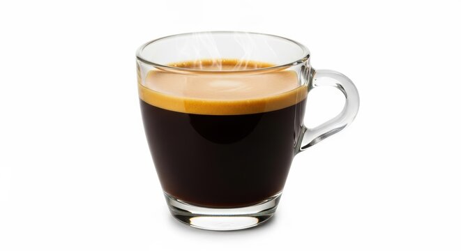 Steaming Espresso in a Clear Glass Mug, Coffee, Hot drink, Beverage