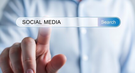 Finger touching social media search bar on a blurred background