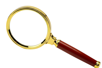 Closeup of a magnifying glass with a gold frame