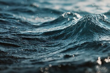 Close Up View Of Sparkling Ocean Water Surface With Light Reflections and Textured Waves