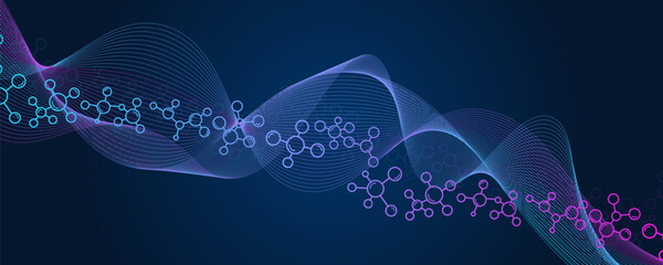 Futuristic Molecular Network Digital Background. Colorful Molecules Background. Dna Helix, Dna Strand, Dna Test. Molecule or Atom, Neurons.