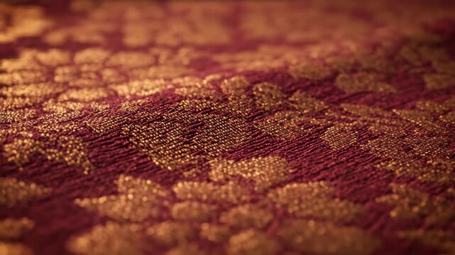 Elegant textile fabric with gold pattern on red cloth background